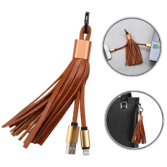 Accessories - (3 PACK) Brown Leather Tassel Keychain iPhone iPad Lightning USB Cable